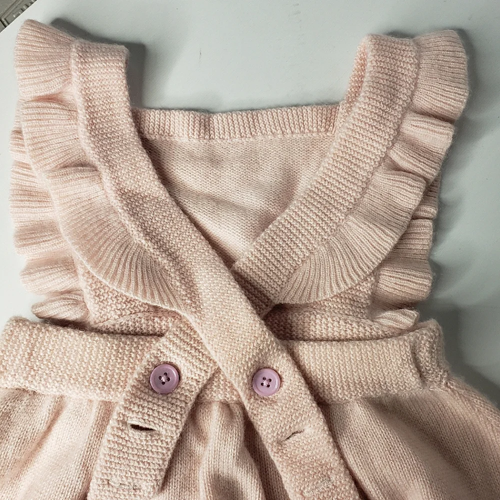 Cashmere 4 Ply Ruffled Romper Bloomer Sz 3 Adjustable Straps Luxury Cottagecore
